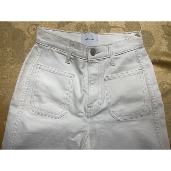 Reformation Size 23 Womens Jeans White Alyssa Stretch HighRise Wide Leg Cropped - Picture 3 of 12